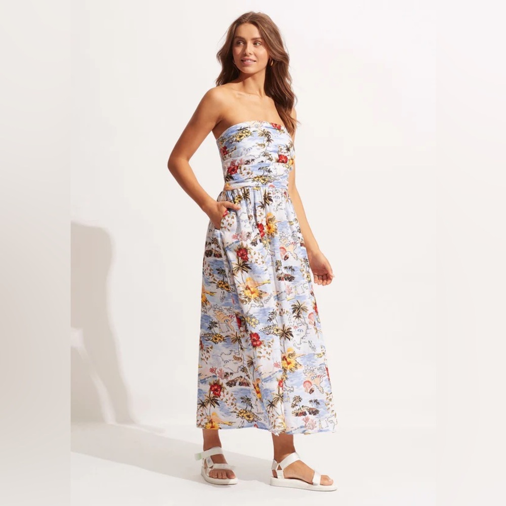 Seafolly Australia Coast To Coast Midi - Powder Blue Size Medium Strapless Dress